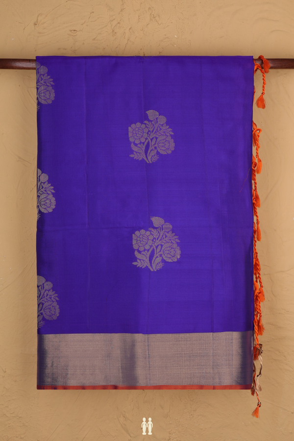 Soft Silk Saree In Royal Purple With Floral Motifs