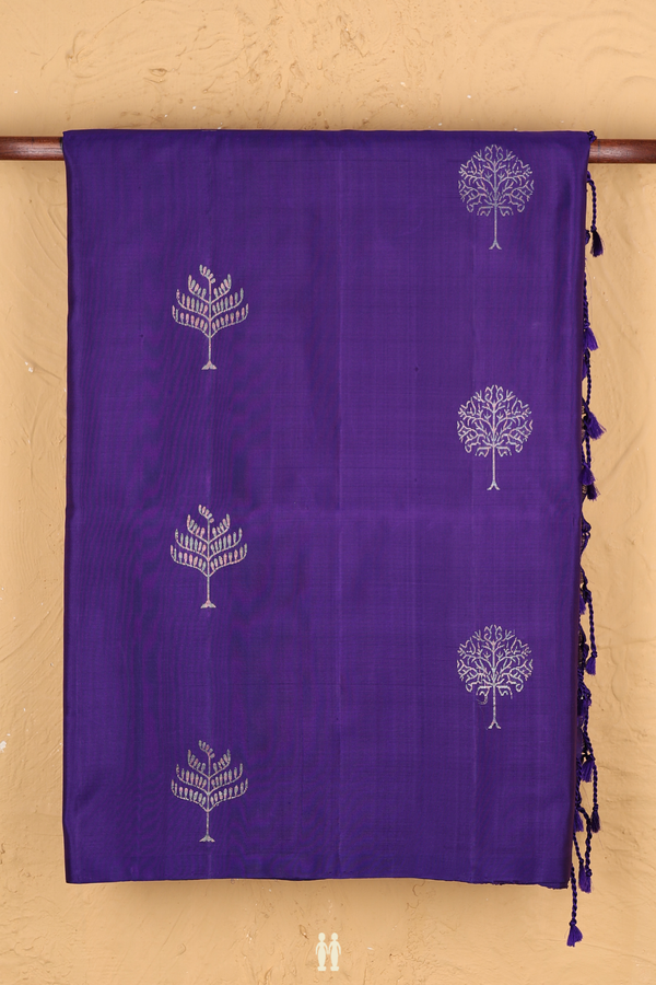 Soft Silk Saree In Royal Purple With Tree Motifs