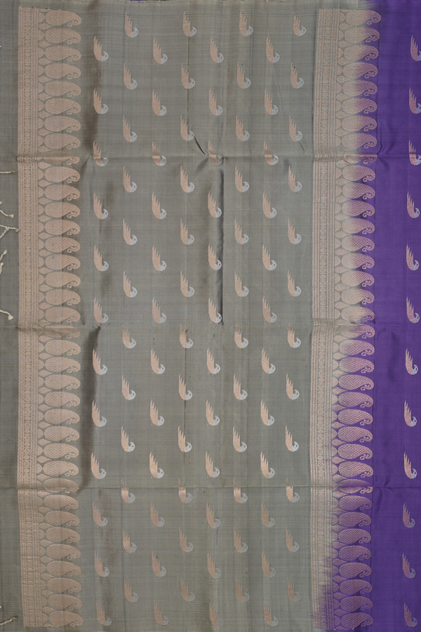 Soft Silk Saree In Royal Purple With Zari Buttas