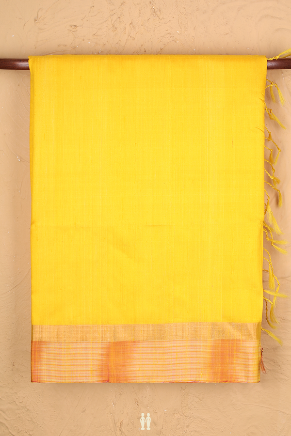 Raw Silk Saree In Royal Yellow With Contrast Border