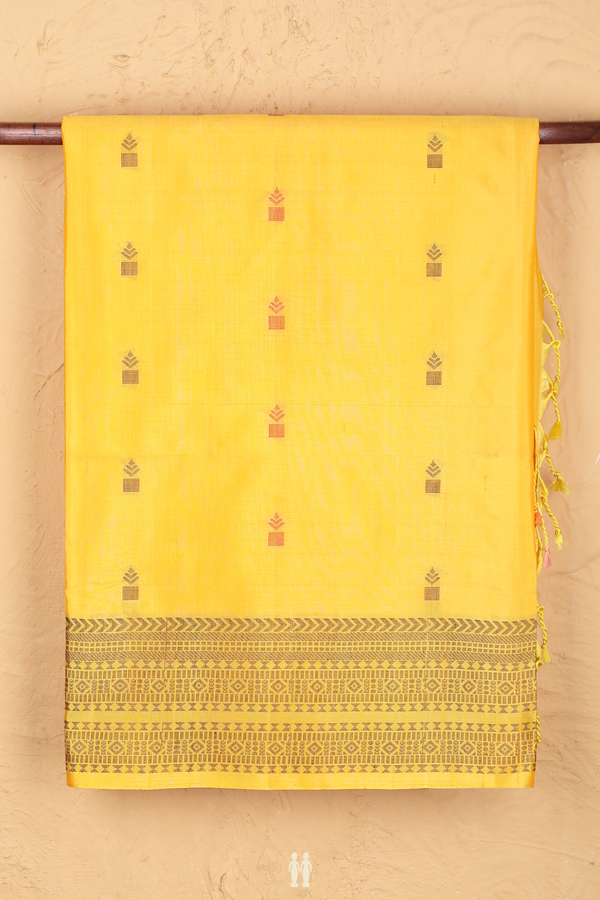 Soft Silk Saree In Royal Yellow With Threadwork Buttas