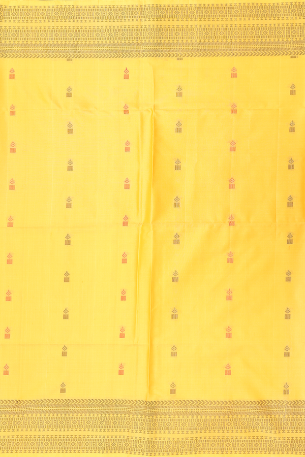 Soft Silk Saree In Royal Yellow With Threadwork Buttas