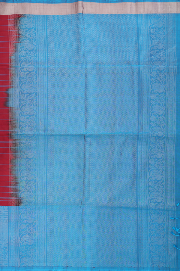Soft Silk Saree In Ruby Red With Checks Design