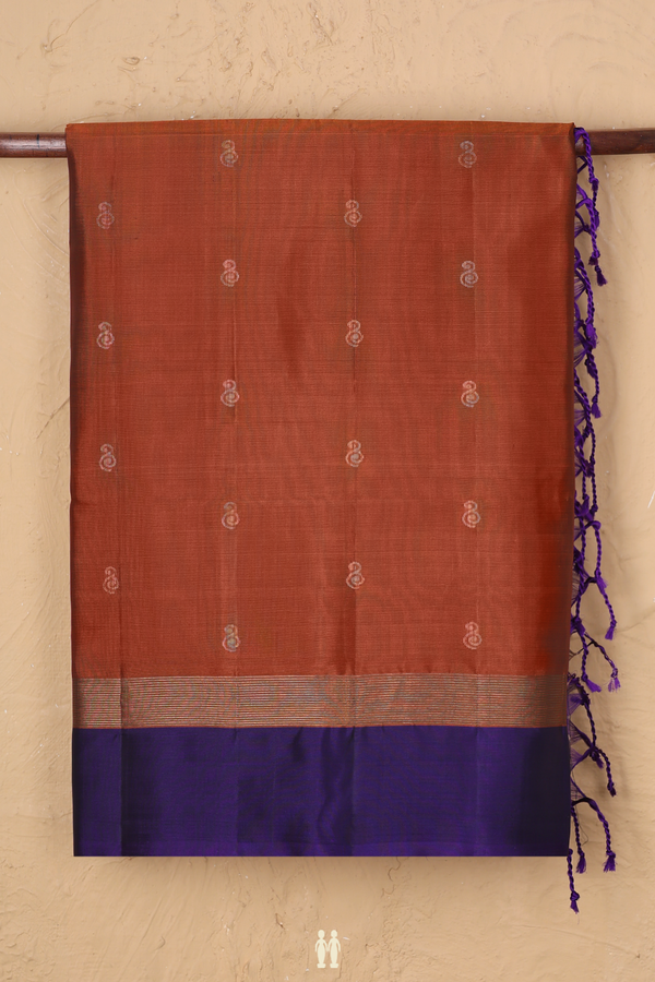 Soft Silk Saree In Rust Orange With Zari Buttas