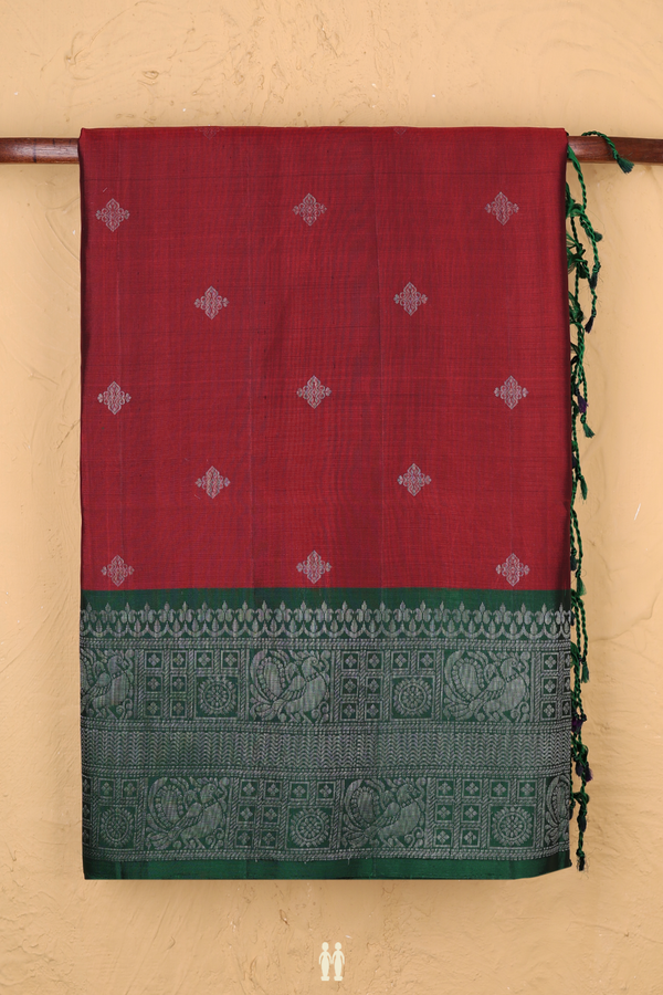 Soft Silk Saree In Rust Red With Zari Buttas