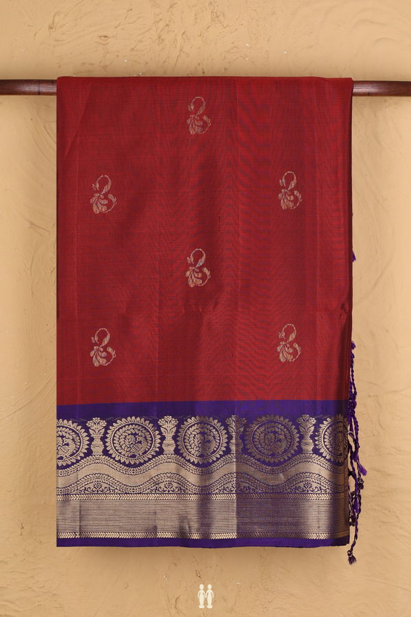 Soft Silk Saree In Rust Red With Zari Buttas
