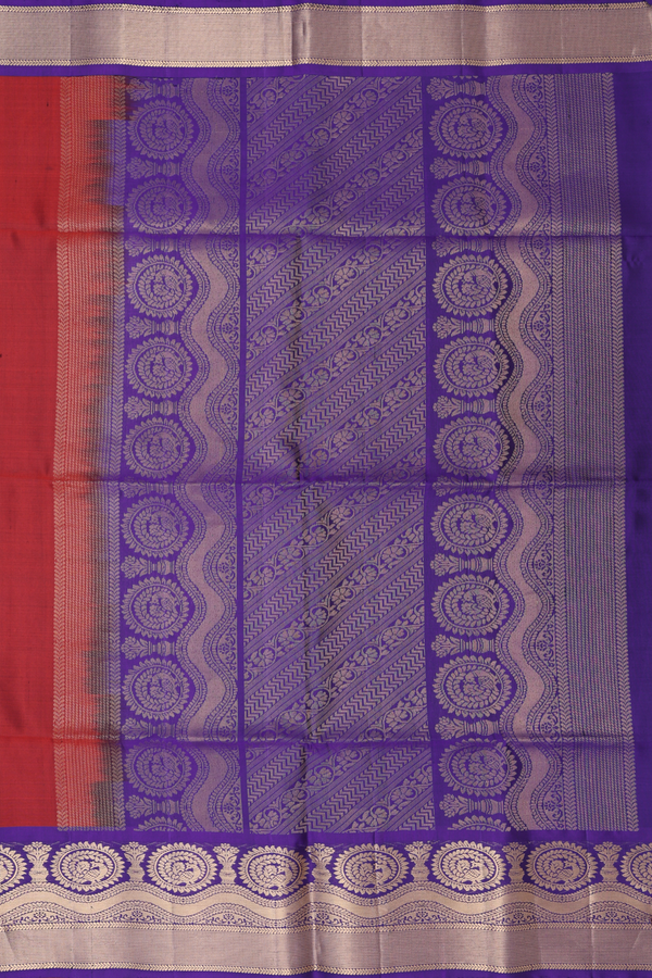 Soft Silk Saree In Rust Red With Zari Buttas