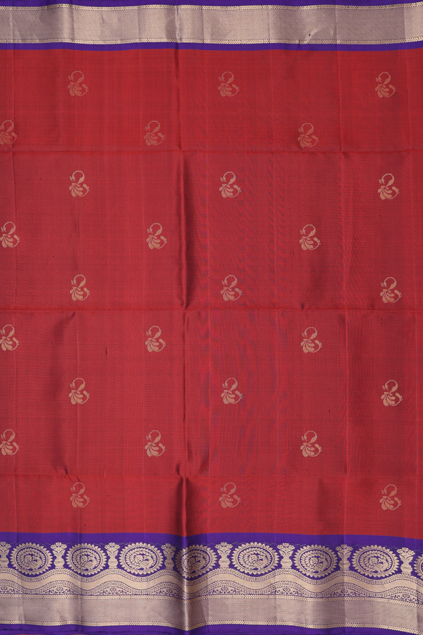 Soft Silk Saree In Rust Red With Zari Buttas