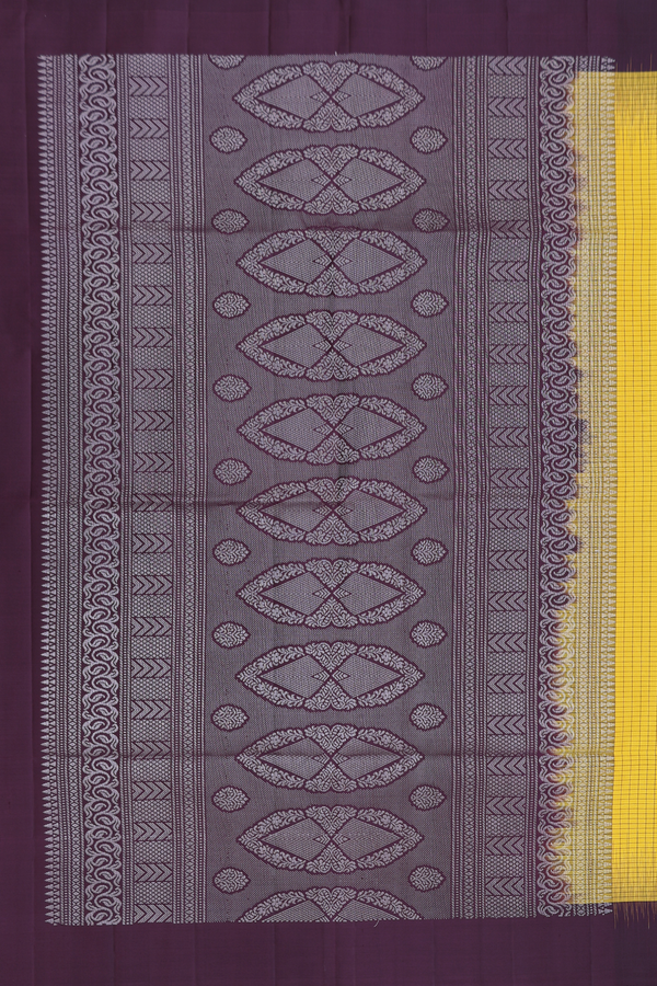 Soft Silk Saree In Saffron Yellow With Checks Design