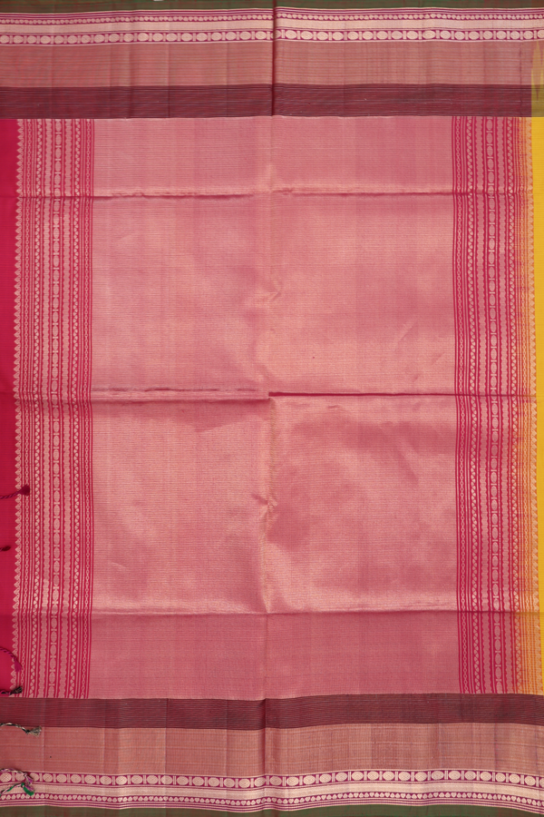 Soft Silk Saree In Saffron Yellow With Floral Buttas