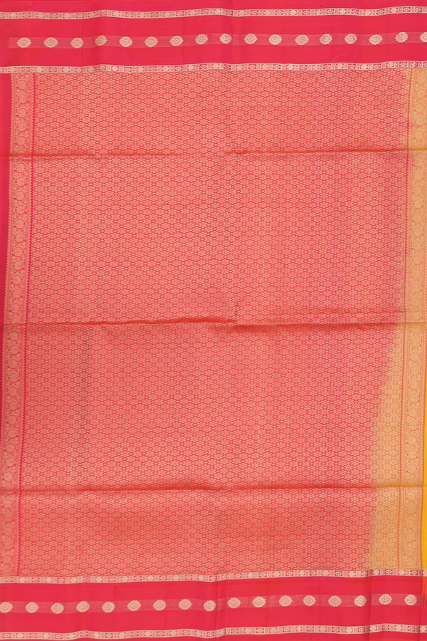 Soft Silk Saree In Saffron Yellow With Floral Buttis