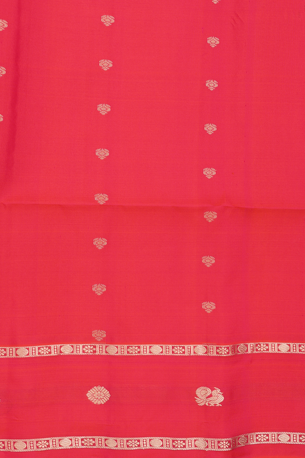 Soft Silk Saree In Saffron Yellow With Floral Buttis