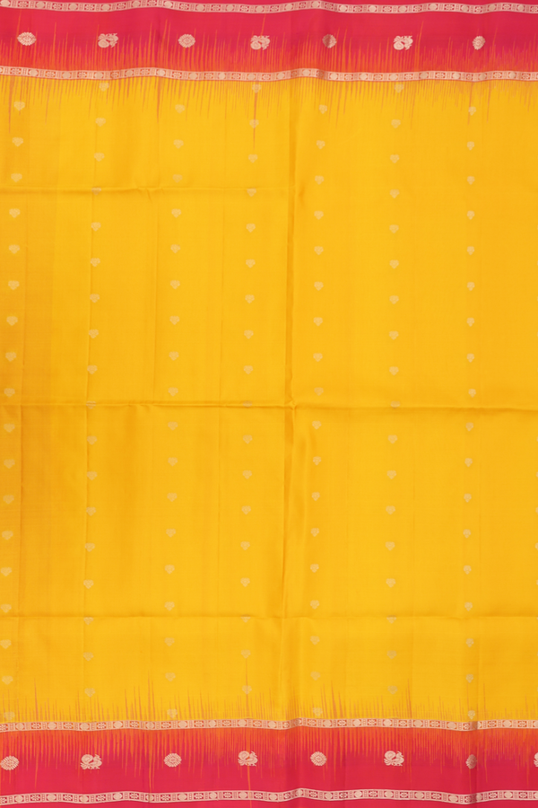 Soft Silk Saree In Saffron Yellow With Floral Buttis