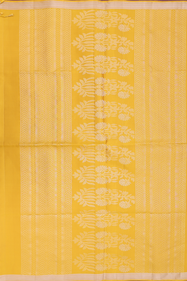 Soft Silk Saree In Saffron Yellow With Floral Motifs