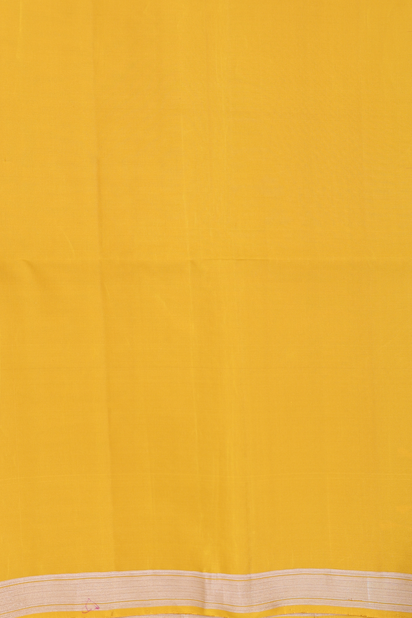 Soft Silk Saree In Saffron Yellow With Floral Motifs