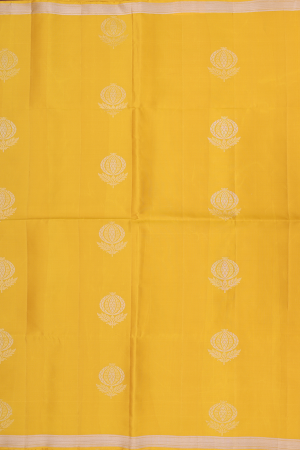 Soft Silk Saree In Saffron Yellow With Floral Motifs