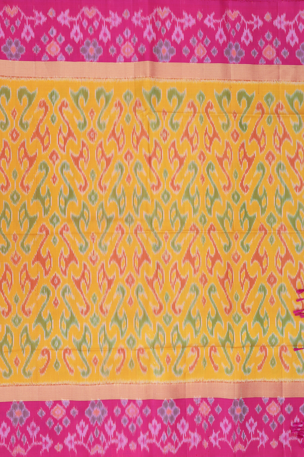 Soft Silk Saree In Mustard Yellow With Printed Design