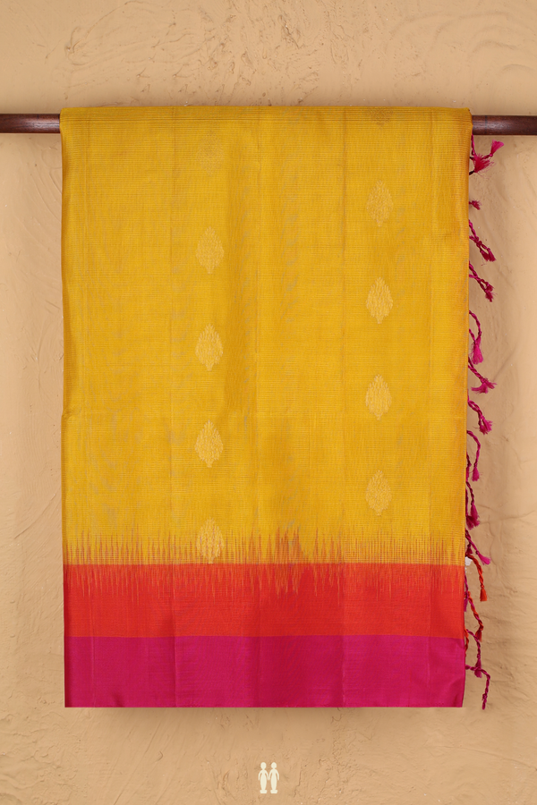 Soft Silk Saree In Saffron Yellow With Zari Buttas