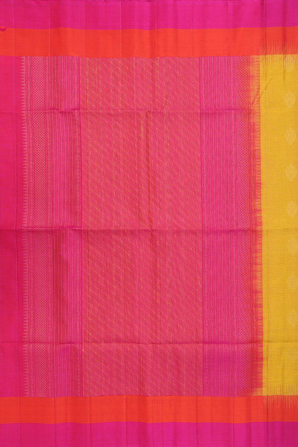 Soft Silk Saree In Saffron Yellow With Zari Buttas