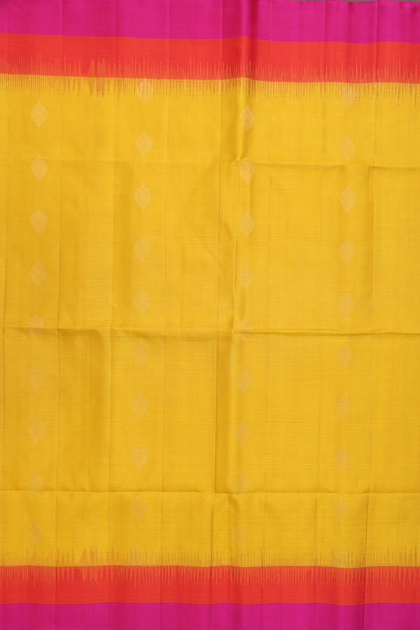 Soft Silk Saree In Saffron Yellow With Zari Buttas