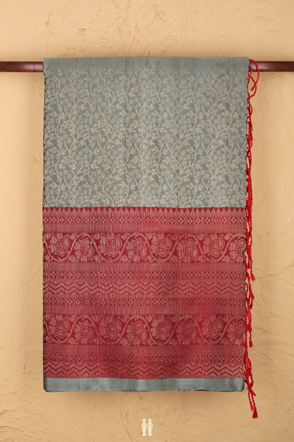 Soft Silk Saree In Sage Green With Brocade Design