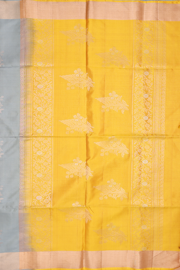 Soft Silk Saree In Sage Green With Floral Buttas
