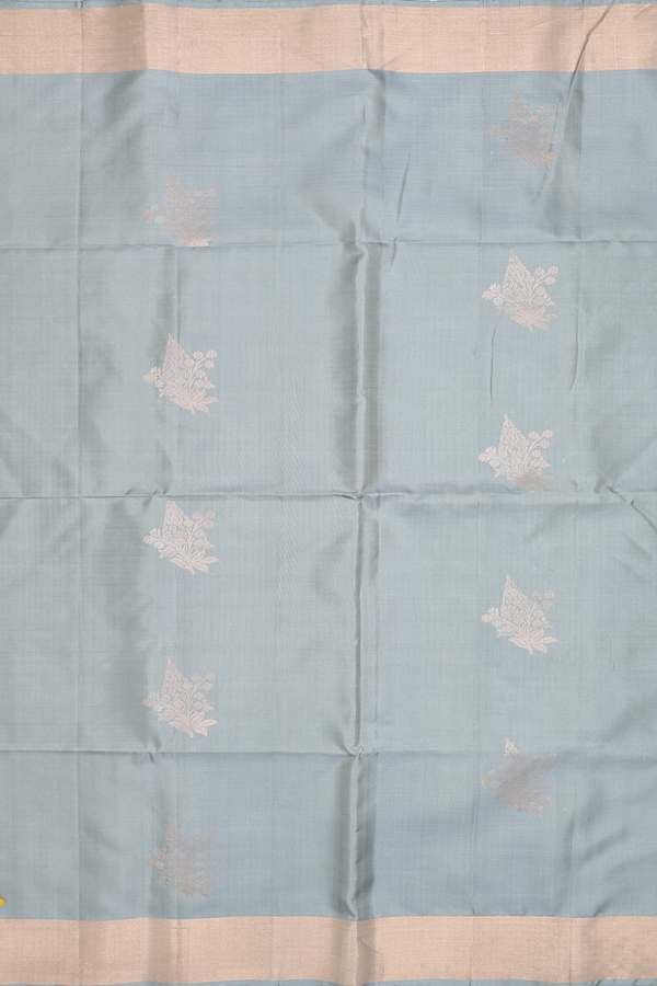 Soft Silk Saree In Sage Green With Floral Buttas