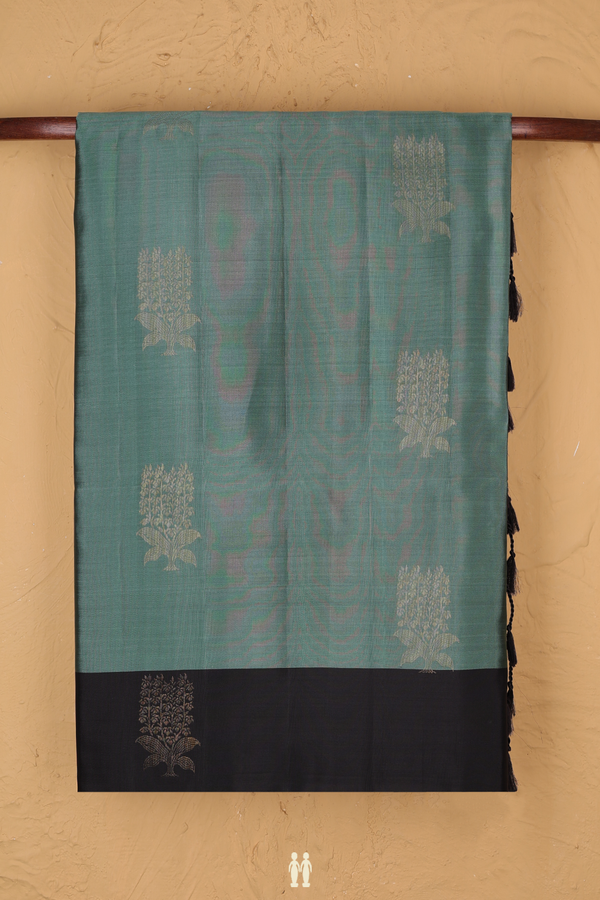 Soft Silk Saree In Sage Green With Floral Motifs