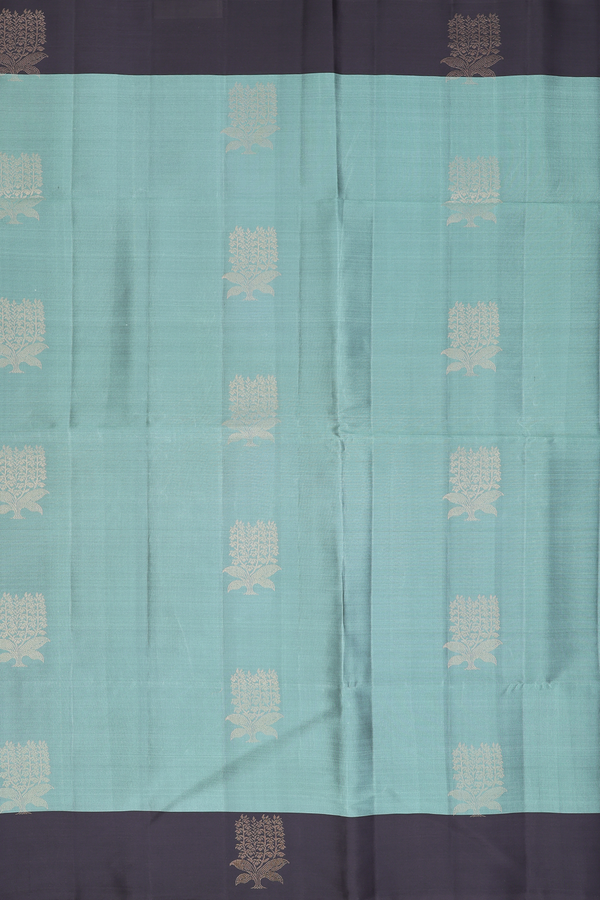 Soft Silk Saree In Sage Green With Floral Motifs