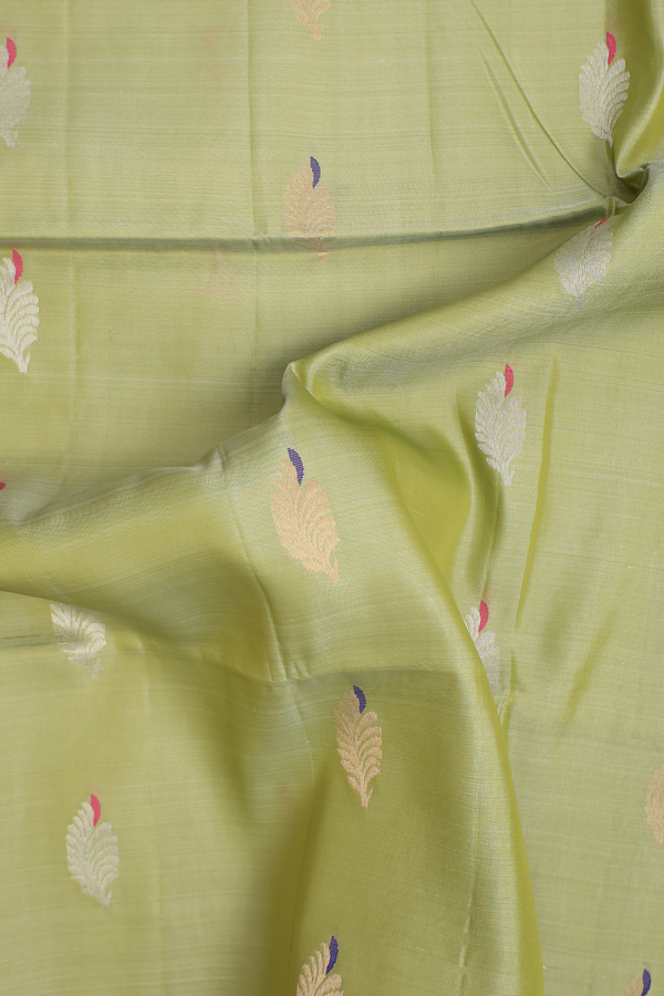 Soft Silk Saree In Sage Green With Zari Buttas