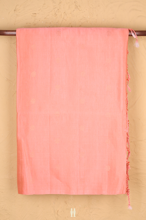 Soft Silk Saree In Salmon Pink With Zari Buttas