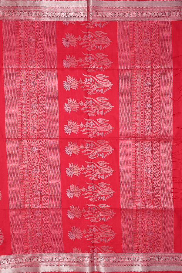 Soft Silk Saree In Scarlet Red With Floral Motifs