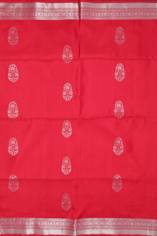 Soft Silk Saree In Scarlet Red With Floral Motifs