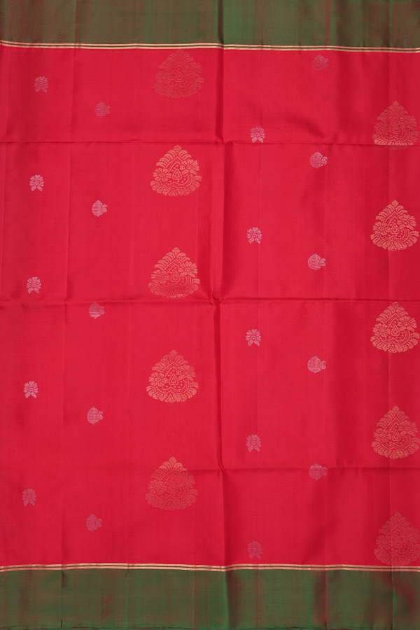 Soft Silk Saree In Scarlet Red With Floral Motifs