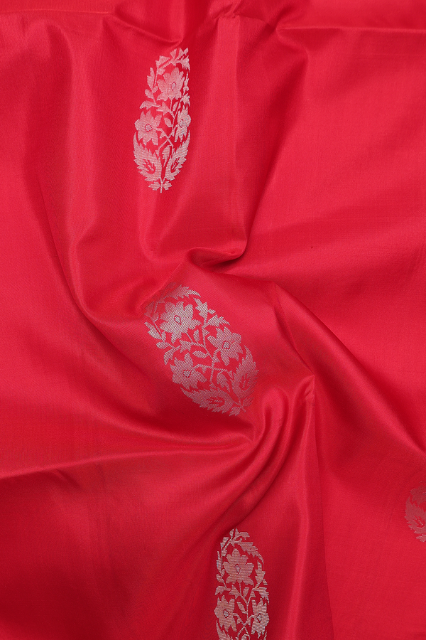 Soft Silk Saree In Scarlet Red With Floral Motifs