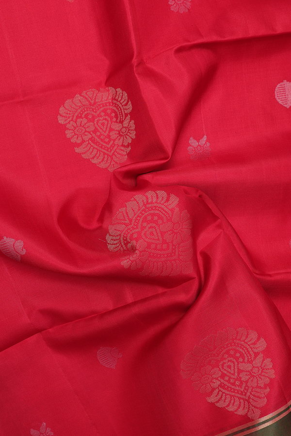 Soft Silk Saree In Scarlet Red With Floral Motifs