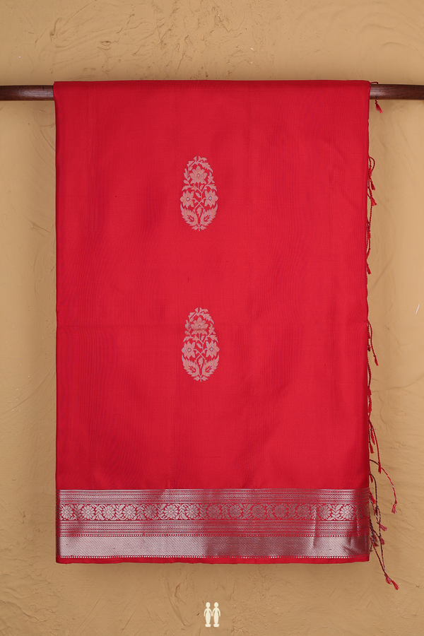 Soft Silk Saree In Scarlet Red With Floral Motifs