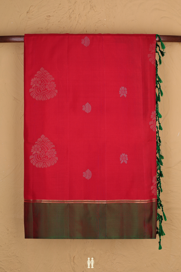 Soft Silk Saree In Scarlet Red With Floral Motifs
