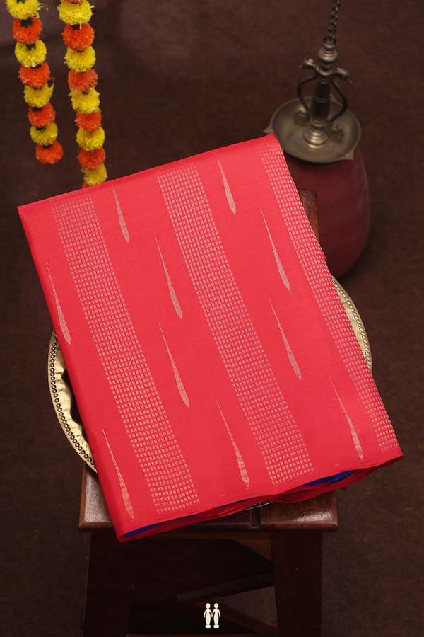 Soft Silk Saree In Scarlet Red With Stripes Design