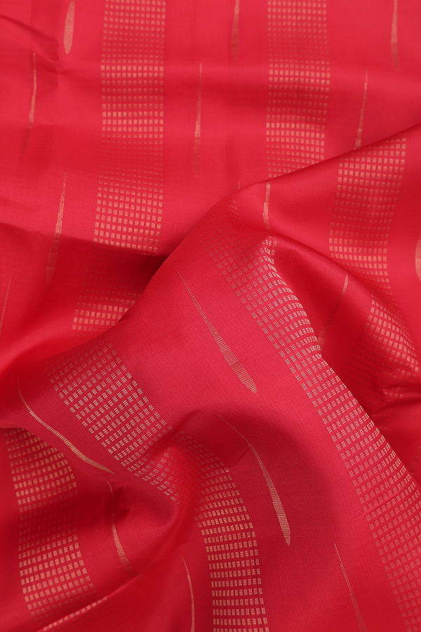 Soft Silk Saree In Scarlet Red With Stripes Design
