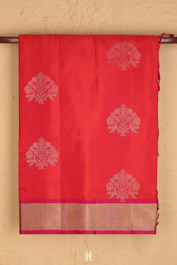 Soft Silk Saree In Scarlet Red With Tree Motifs