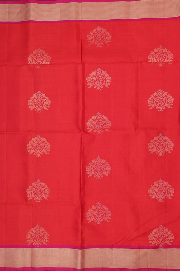 Soft Silk Saree In Scarlet Red With Tree Motifs