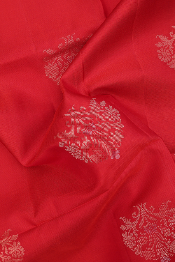 Soft Silk Saree In Scarlet Red With Tree Motifs