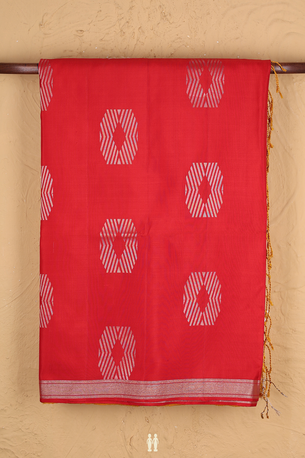 Soft Silk Saree In Scarlet Red With Zari Motifs