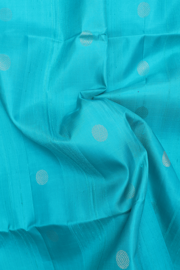 Soft Silk Saree In Sea Blue With Rudraksh Buttas