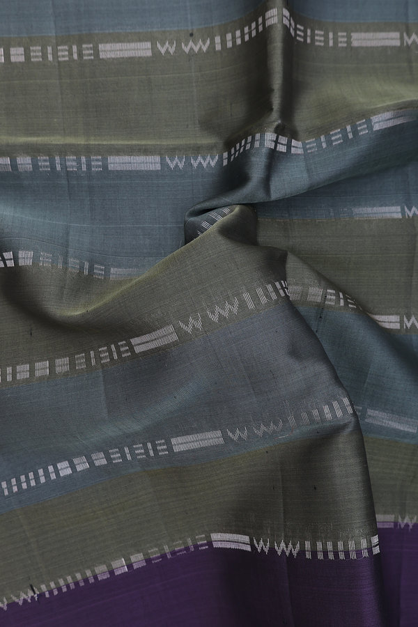 Soft Silk Saree In Shades Of Green With Stripes Design
