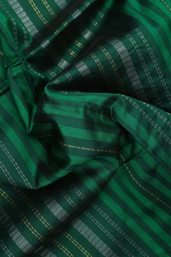 Soft Silk Saree In Shades Of Green With Zari Stripes Design