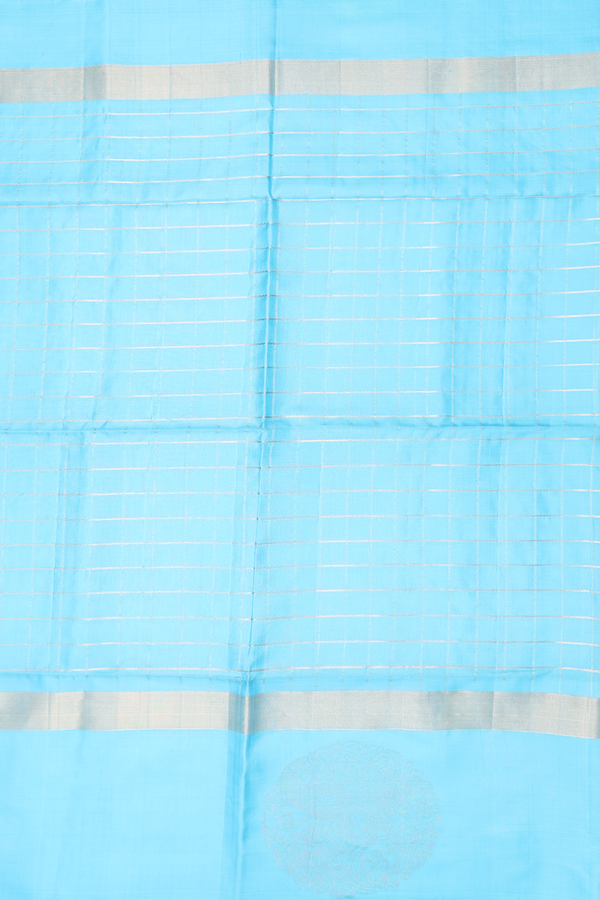 Soft Silk Saree In Sky Blue With Checks Design