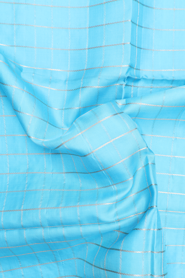 Soft Silk Saree In Sky Blue With Checks Design