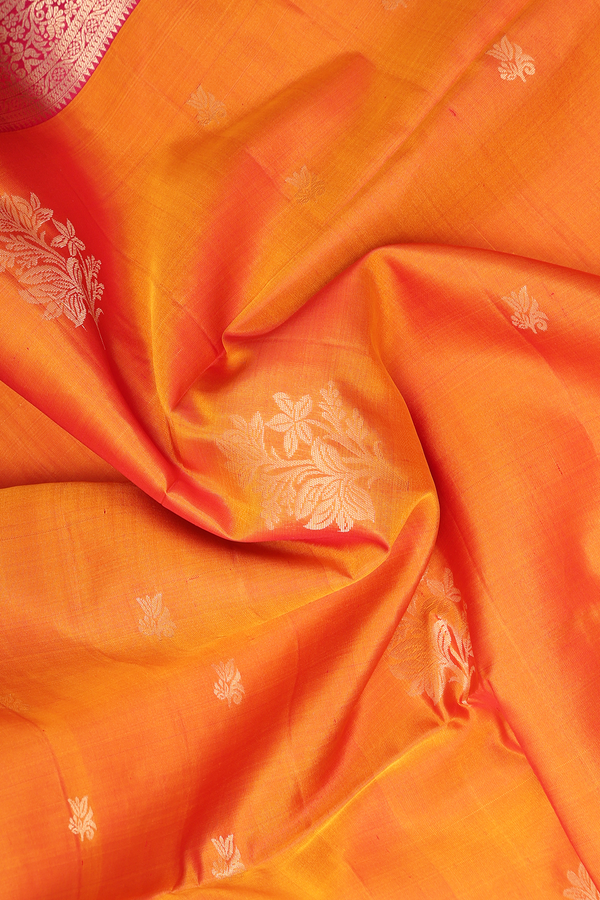 Soft Silk Saree In Spiced Orange With Floral Buttas